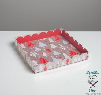 Коробка для кондитерских изделий с PVC крышкой «Ёлочки», 21 × 21 × 3 см