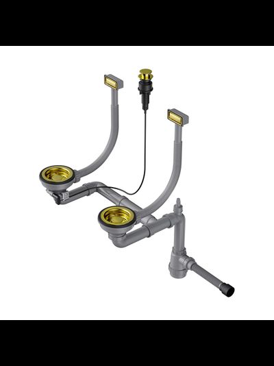 Арматура с клапаном-автоматом для двухчашевых моек с прямоугольными переливами WK-2-A LG