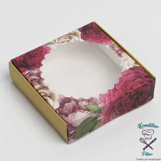 Коробка для макарун с низкими бортами "Цветочная", 11× 11× 3 см
