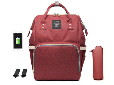 СУМКА-РЮКЗАК ДЛЯ МАМЫ LEQUEEN С USB (темно-красный)