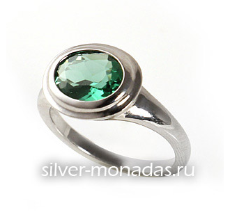 Кольцо с зеленым кварцем из серебра 925 пробы   (Ж-7/15)
