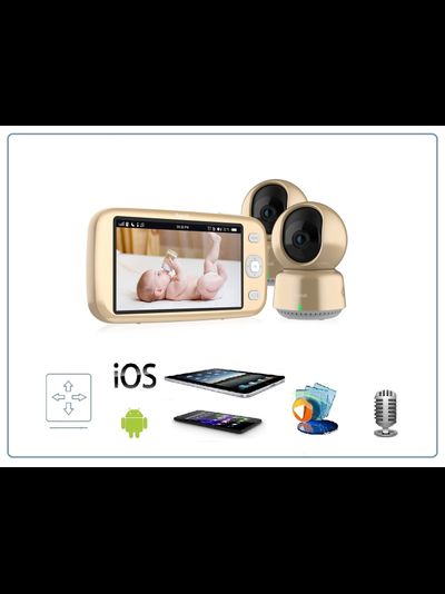 Wi-Fi видеоняня Ramili Baby RV1600X2 с повышенной дальностью (монитор-камера до 400 м), монитор 5" и 2 поворотные видеокамеры, просмотр через мобильные устройства по сервису р2р, DVR, Full HD 2 Mp