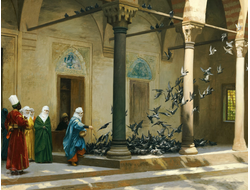 Картина обогреватель, репродукция Жан-Леона Женщины гарема, кормящие голубей