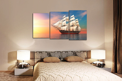 Модульная картина "Парусник на закате"