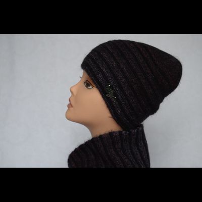 Черно - бордовая шапка в полоску и шарф Vizio Италия 5302