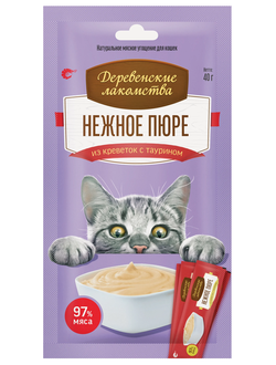 Деревенские лакомства для кошек, Нежное пюре из креветок 4 шт*10 гр