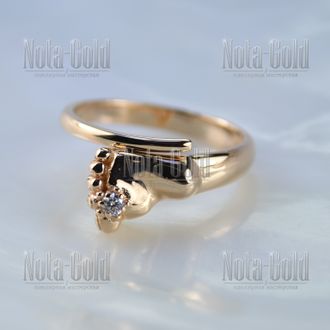 Золотое кольцо с детской ножкой красное золото 585 с фианитом
