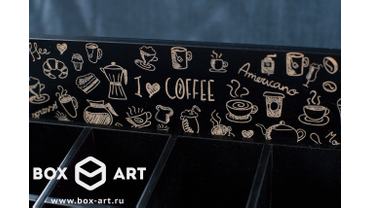 1017 Лазерная гравировка лотков для чая. Чёрная эмаль, мдф.