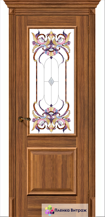 Витражная пленка, витражная пленка самоклеющаяся, пленочный витраж с классическим рисунком в дверь