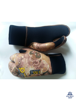 Рукавицы неопреновые 9мм AquaDiscovery 3х-палые "Camo" ОП р.S