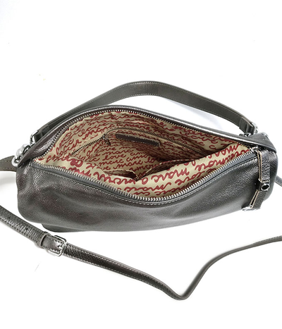 (АРТИКУЛ: 9224/1/22) СУМКА ЖЕНСКАЯ, НЕБОЛЬШАЯ, НАТУРАЛЬНАЯ КОЖА, СЕРАЯ С НЕБОЛЬШИМ БЛЕСКОМ "ГРАФИТОВАЯ", ДВА ОТДЕЛЕНИЯ, С ДВУМЯ ПЛЕЧЕВЫМИ РЕМНЯМИ