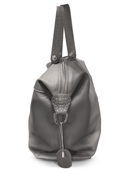 (АРТИКУЛ: 9955/1/9) СУМКА ЖЕНСКАЯ, СРЕДНЕГО РАЗМЕРА, НАТУРАЛЬНАЯ КОЖА, СЕРАЯ, С ПЛЕЧЕВЫМ РЕМНЕМ