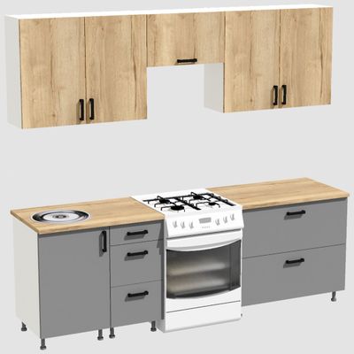Кухня Эконом 1,8 метра (900х900) Цвет: Дуб Вотан/Базальт