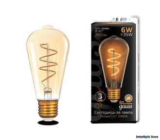 Gauss LED Filament ST64 Flexible Golden 6w 824 E27