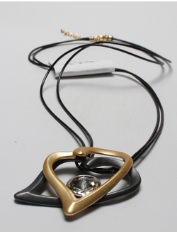 Подвеска "Гнутые сердца" золото и темный металл