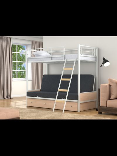 Двухъярусная кровать-диван Дакар 2 Белый (вставки дуб молочный)