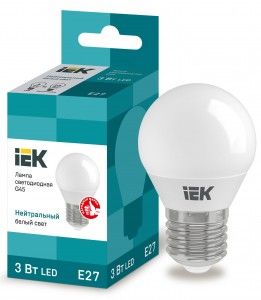 Лампа светодиодная IEK шар G45 E27 3W(210lm) 4000K 4K 78x45 матов. ECO LLE-G45-3-230-40-E27
