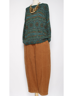 Брюки Бохо "Бананы вельвет строчки" охра р.46-52