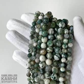 Агат моховый огранка, шары 6-6,3/7,8-8,3 мм, цена за нить 17 см