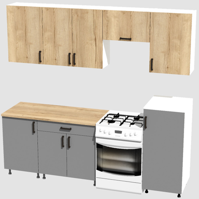 Кухня Эконом 1,8 метра с полуколонкой (1300х500) Цвет: Дуб Вотан/Базальт