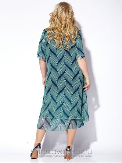 Шифоновое платье А-силуэта с принтом зеленый зигзаг