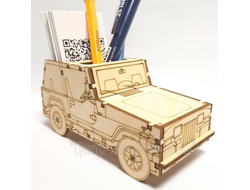 Настольная визитница в виде машинки  "Jeep Wrangler" со стойкой для авторучек и карандашей