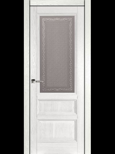 Белая дубовая дверь со стеклом графит