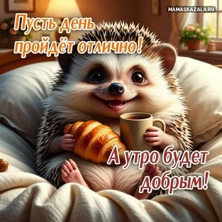 Добрая открытка с ёжиком и утром
