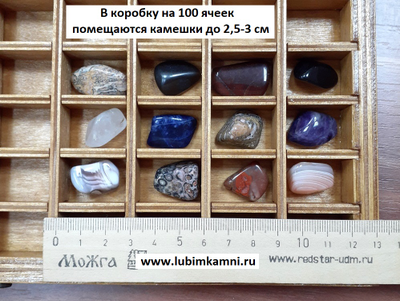 Коробка 100 ячеек, для коллекции камней, цвет "Клен" (32*23*3,5 см, 1100 г) №23001