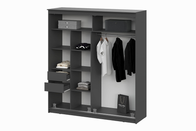 Шкаф-купе №25 (2,0) Блэк ЛАЙТ (Графит серый/Лакобель/Черный матовый), ш2001хв2200хг600