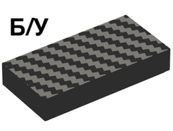 ! Б/У - Tile 1 x 2 with Groove with Silver Diagonal Zigzag Lines Pattern, Black (3069bpb0806 / 6302572) - Б/У
