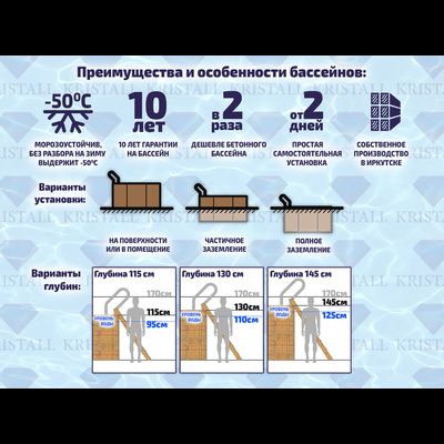 Деревянный морозоустойчивый бассейн "Баргузин" 500 х 250 х 145 см Кристалл