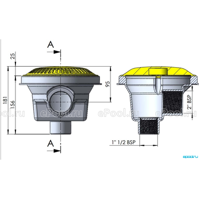 Донный слив универсальный из ABS-пластика Astral круглый д. 290 мм, подключение 2"