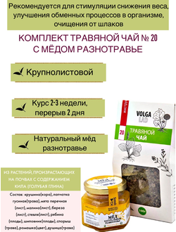 Травяной чай Волгаладь № 20 с медом разнотравье, лечебный комплект, 70/140 г