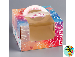 УПАКОВКА под бенто - торт с окном новогодняя «Загадай желание», 15.5×15.5×10 см