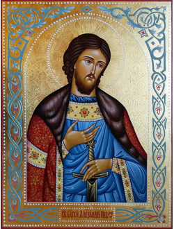 Александр Невский, святой великий князь. Рукописная икона 30х40см.