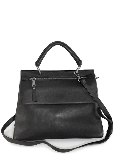 (АРТИКУЛ: 10051/1/5) СУМКА ЖЕНСКАЯ СРЕДНЕГО РАЗМЕРА, НАТУРАЛЬНАЯ КОЖА, ЧЕРНАЯ, ДВА ОТДЕЛЕНИЯ, С ПЛЕЧЕВЫМ РЕМНЕМ