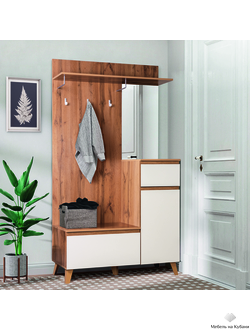 Авалон 53.11 Шкаф для прихожей (с зеркалом) Дуб вотан/Белый