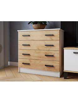 Комод КМ-2 Белый с тиснением/Дуб Крафт Золотой