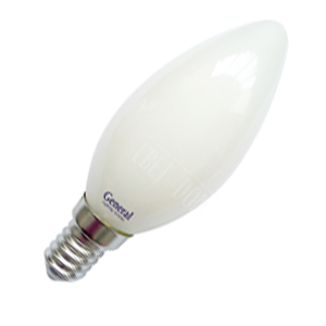 Лампа светодиодная General Свеча E14 8W(610lm) 2700K 2K 35x98 филамент (нитевидная), матовая 649992