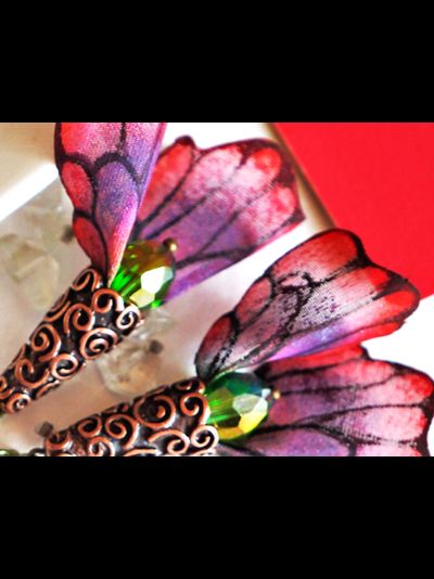 Волшебные серьги "Крылышки Маковой Феи" (шёлк, хрустальные бусины, чешский бисер)