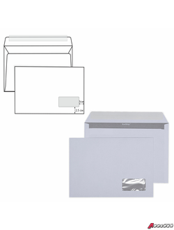 Конверты С4 (229×324 мм) ПРАВОЕ ОКНО, отрывная лента, 90 г/м2, КОМПЛЕКТ 500 шт., внутренняя запечатка. 128287