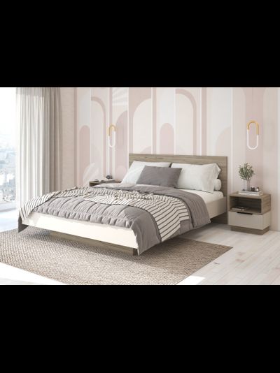 Бохо КР-001 кровать 1,6 м Дуб Крафт Серый/Кашемир (с основанием)