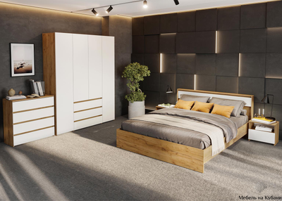 Некст Кровать двуспальная 1.6 м Дуб Золотой / Белая шагрень