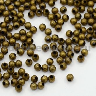 металлические бусины "Шарик", диаметр-3 мм, цвет-античная бронза, 6 гр/уп