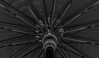 Зонт-трость полуавтомат 16 спицы с деревянной ручкой, ЧЕРНЫЙ, DINIYA (купол 120см)