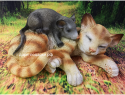Садовая фигура КОШКА с мышкой  18*30см   0,9кг  полистоун Россия 1249/012832