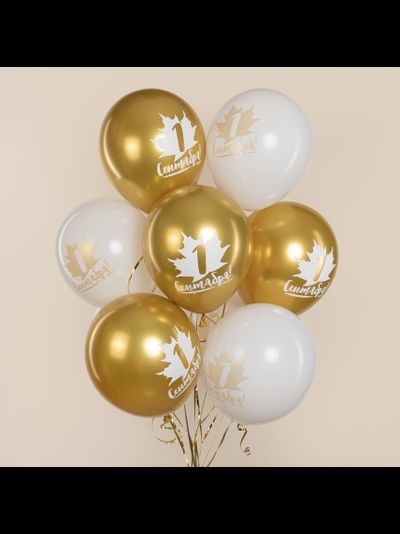 Шар 30 см "1 сентября" белый/золото, хром