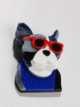 Брошь "Собака в очках" синяя акрил