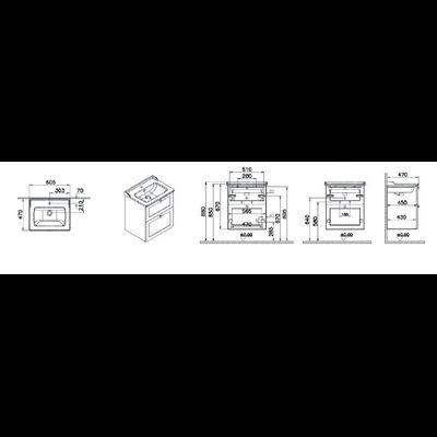 Модуль с классической раковиной, Vitra Root Classic, 60 см, 2 ящика, матовый белый, 68848